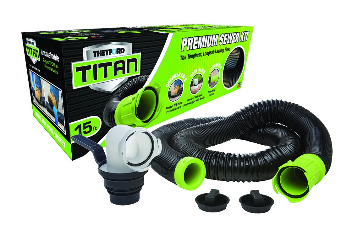 Thetford/ Norcold Sewer Hose, 15 ft Extended Length, 3 in Diameter, Black/Green - 50329