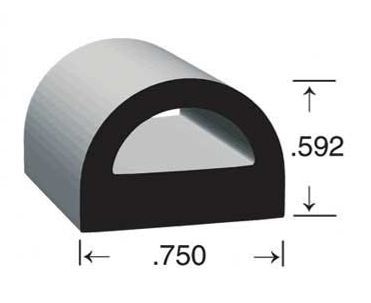 Clean Seal Multi Purpose Weather Stripping, 50 ft Length x 3/4 in Width x 0.592 in Thickness, Black - 125H2-50