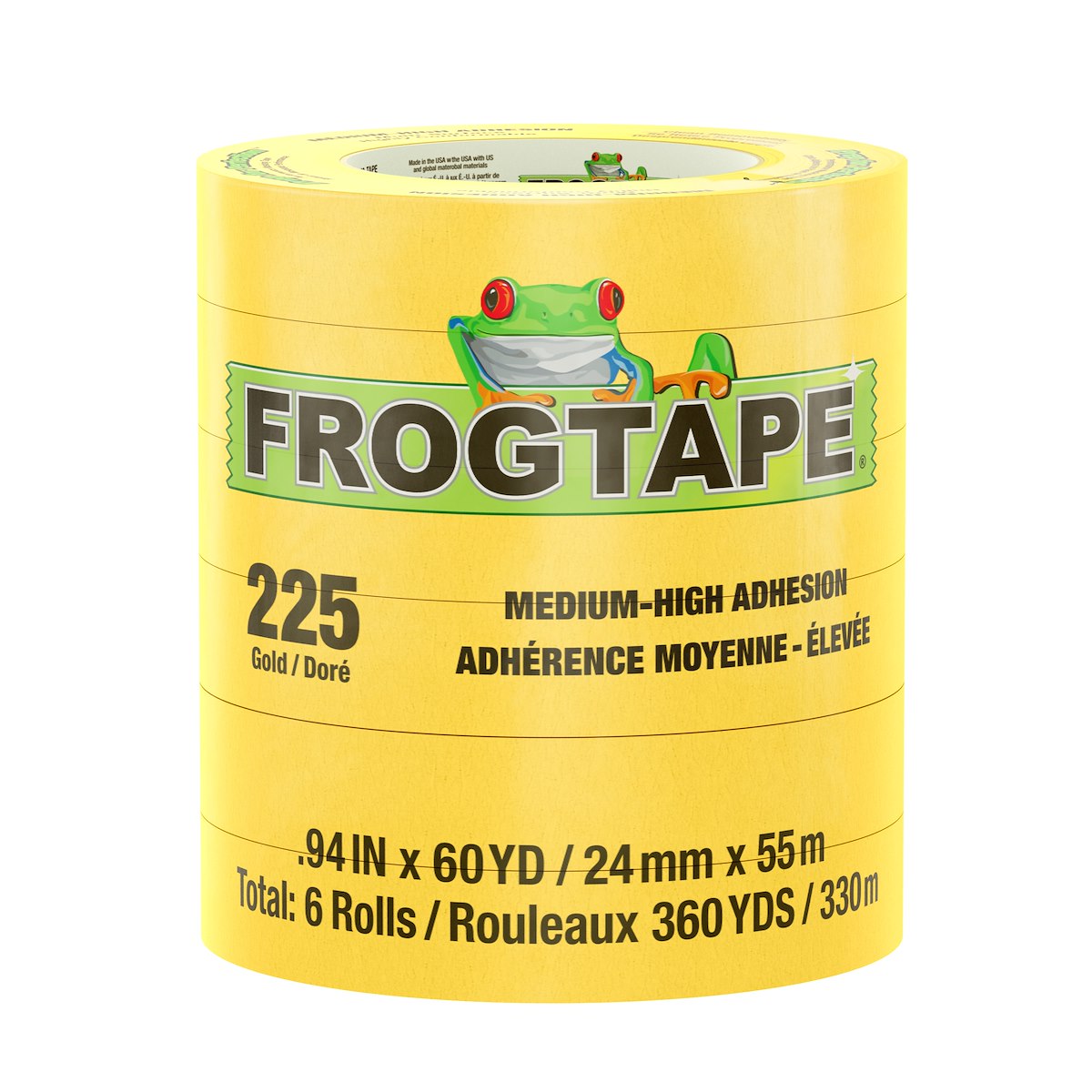 Shurtape Masking Tape, FrogTape 225, 0.94 in Width x 60 Yard Length, Rubber Adhesive With Fine Structured Crepe Backing, Set Of 6 - 105320