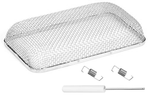 JR Products Bug Screen - RV Appliance, 7-1/2 in Length x 4-1/8 in Width, Stainless Steel, With 2 Spring Fasteners And Installation Tool - 06-30165