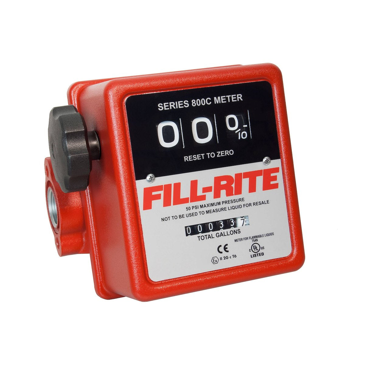 Fill-Rite Flow Meter, Use With Gasoline/Diesel/E15/Kerosene/B20 And Mineral Spirits, 5 To 20 GPM Flow, 3/4 in NPT Inlet And 3/4 in NPT Outlet - 807C