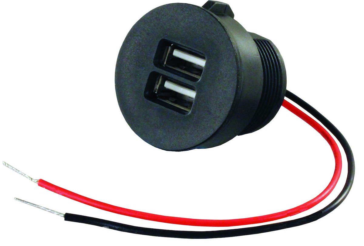 JR Products USB Outlet, Wired, 2.1 amp At 5 V, 1-1/8 in Mounting Hole - 15115