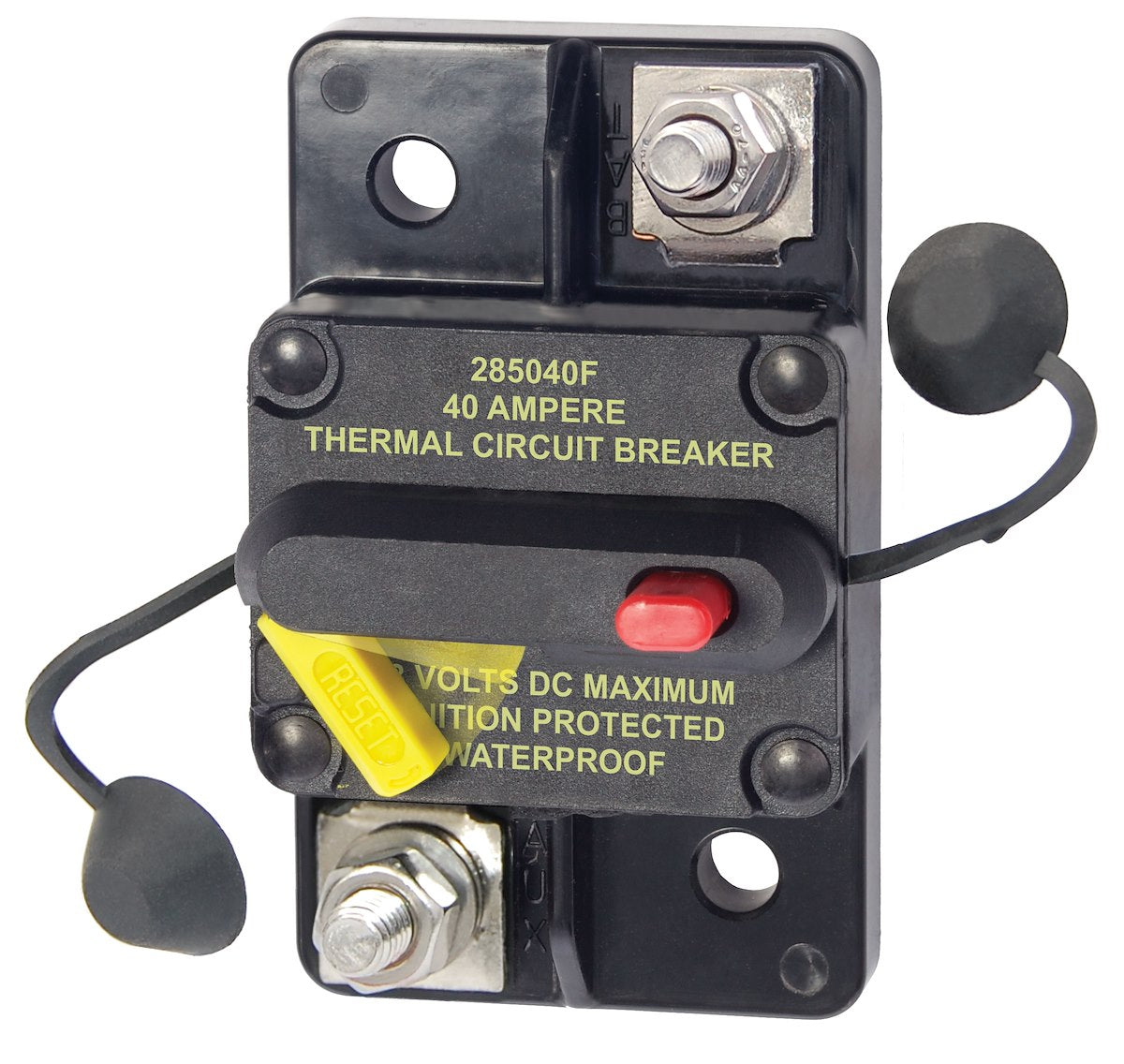 Blue Sea Circuit Breaker, 285 Series, 40 amp/48 V DC, M6 Stud Terminal - 7182-BSS