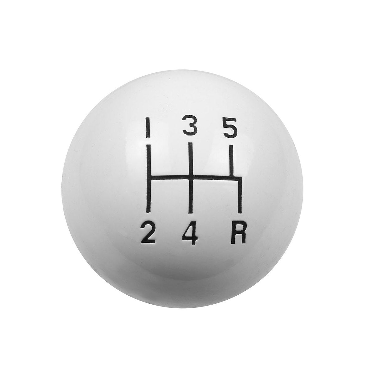 Hurst Manual Trans Shifter Knob, SAE 3/8-16, Round With 5 Speed Pattern/Hurst Logo, White - 1630025