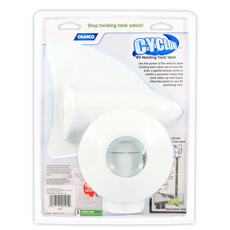Camco Sewer Vent Cap, Fits Up To 2 in Vent Pipe, White - 40595