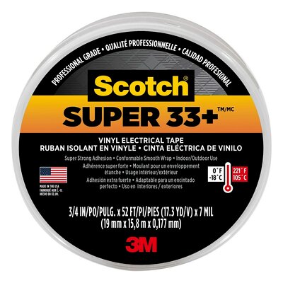 3M Electrical Tape, Scotch  Super33+, 3/4 in, Black - 06132