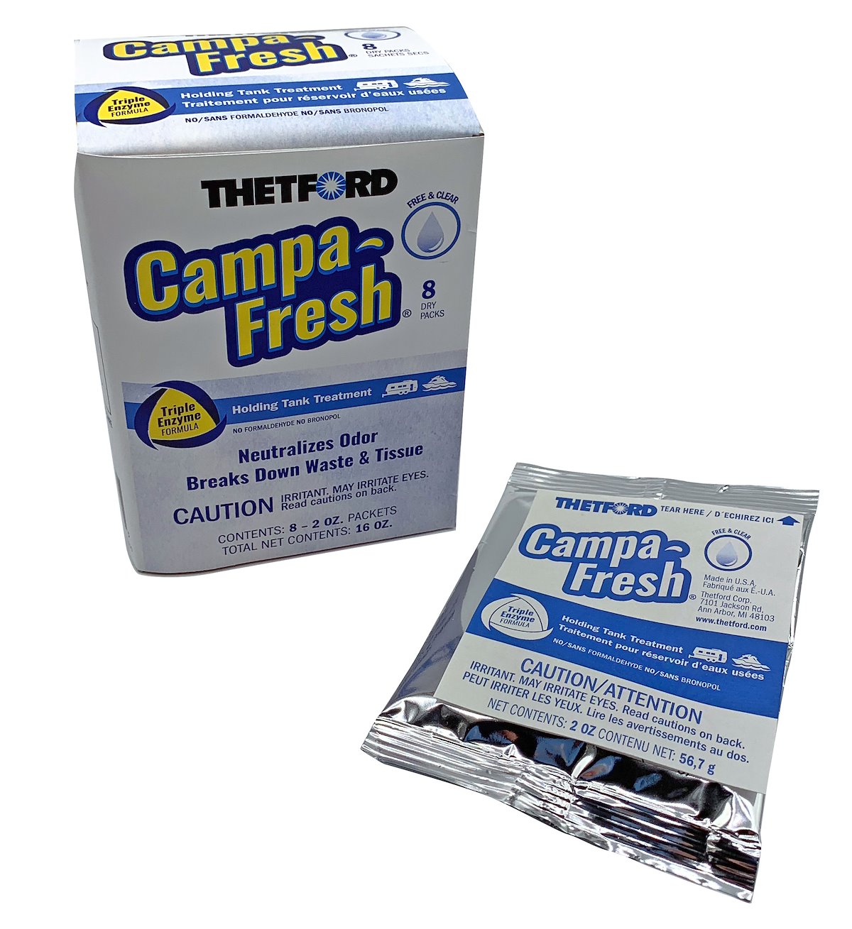 Thetford/ Norcold Waste Holding Tank Treatment, Treats 40 gal Holding Tank, 2 oz Dry Individual Dose Packets, Box Of 8 Treatments - 51125