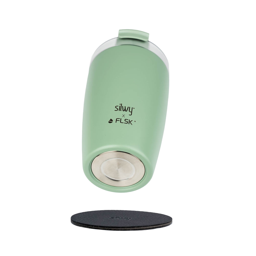 Silwy Magnetic Travel Mug, 12 oz Capacity, Stainless Steel, 3.3 in Diameter x 5.6 in Height - SYFL-TC-SA