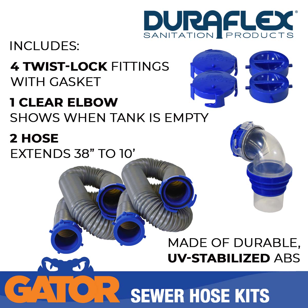 Duraflex Sewer Hose, 20 ft Extended Length, 76 in Compressed Length, 3 in Hose Diameter - 22004