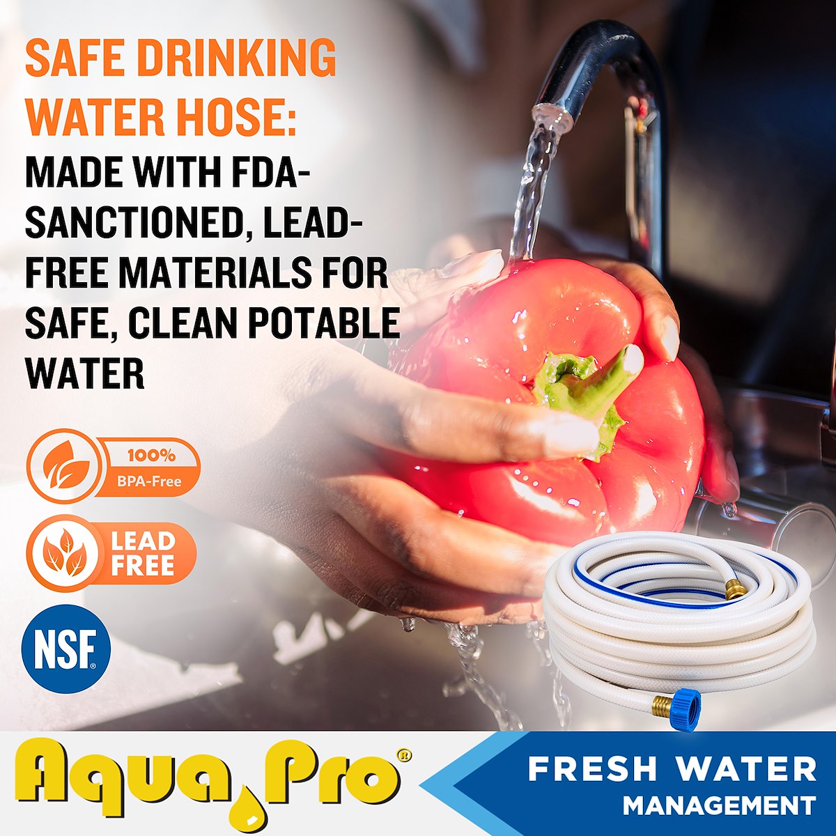 Aqua Pro Fresh Water Hose, 1/2 in Diameter, 50 ft Length, 120 PSI Working Pressure - W20865