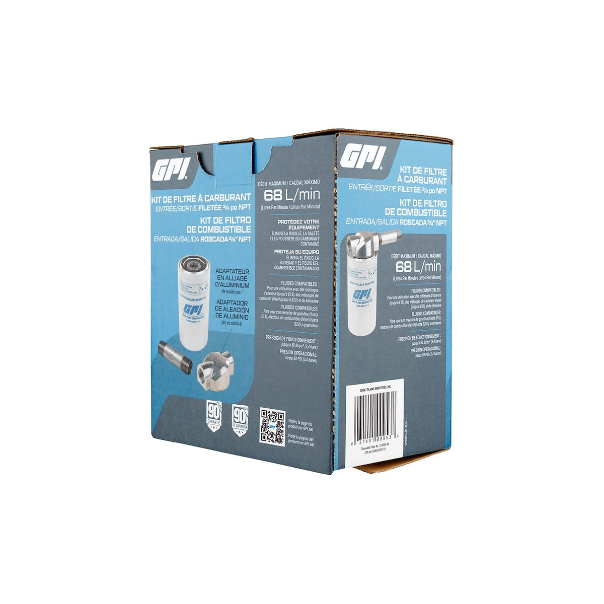 GPI Fuel Filter, 3/4 in Inlet/Outlet, 10 Micron, White - 129500-06