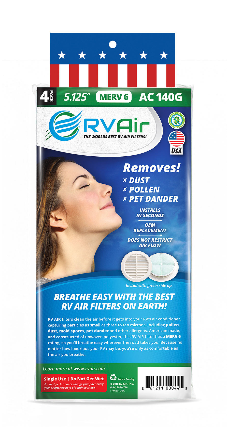 RV Air Air Conditioner Filter, MERV 6 Rating, 5-1/4 in Diameter - AC 140G