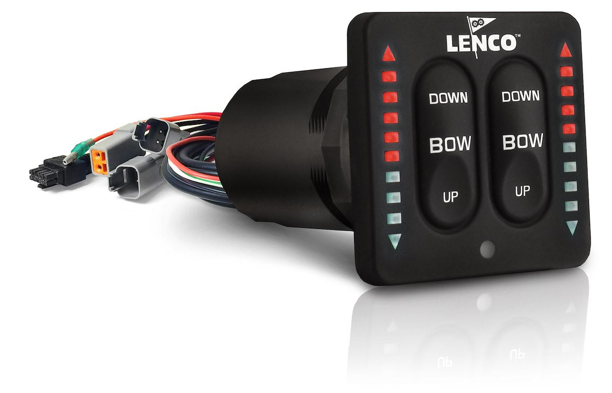 Lenco Boat Trim Tab Control, Low Profile LED Indicator Integrated Tactile Key Pad Switch, 2-3/4 in Width x 2-3/4 in Height - 15170-001