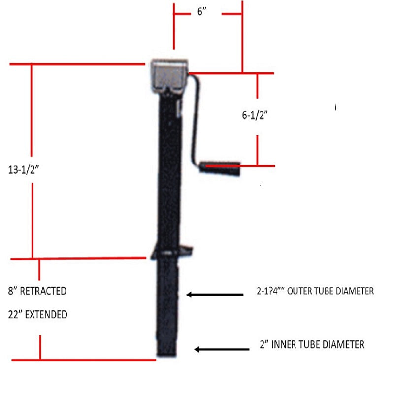 BAL RV Trailer Tongue Jack, 2000 lb Capacity, 14 in, 8 in Retracted x 22 in Extended - 29025B