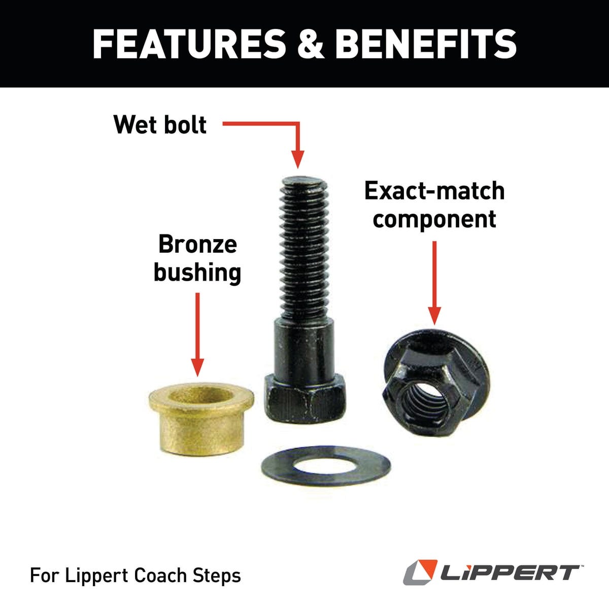 Lippert Entry Step Bushing Repair Kit, With 1 Bolt/1 Nut/1 Bronze Bushings/1 Washer - 216567