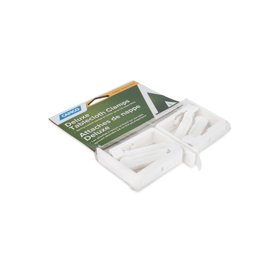 Camco Tablecloth Clamp, For Tables Up To 1-1/2 in Thick, White, Package of 4, Set of 4 - 51077