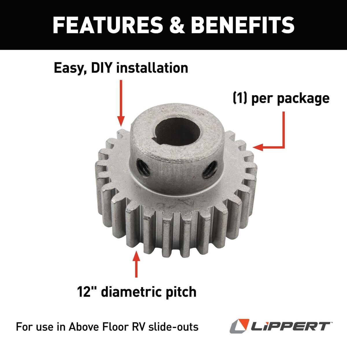 Lippert Slide Out Gear, 26 Teeth, 2.34 in Outside Diameter, 1.525 in Inside Diameter - 116658