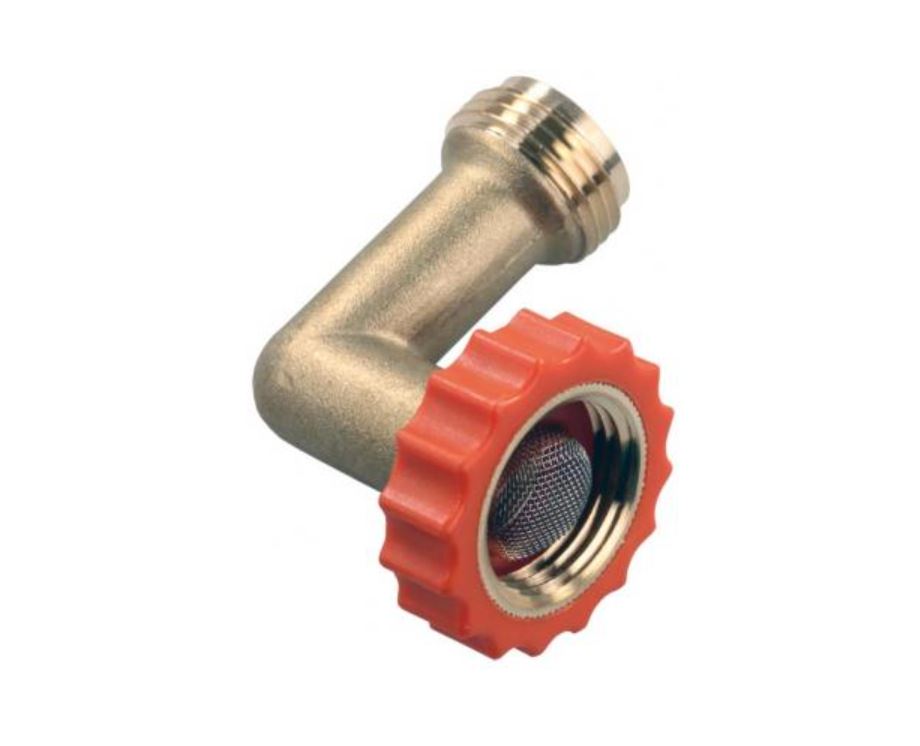 JR Products Fresh Water Hose End Protector, 90 degree Connector, Brass - 62235