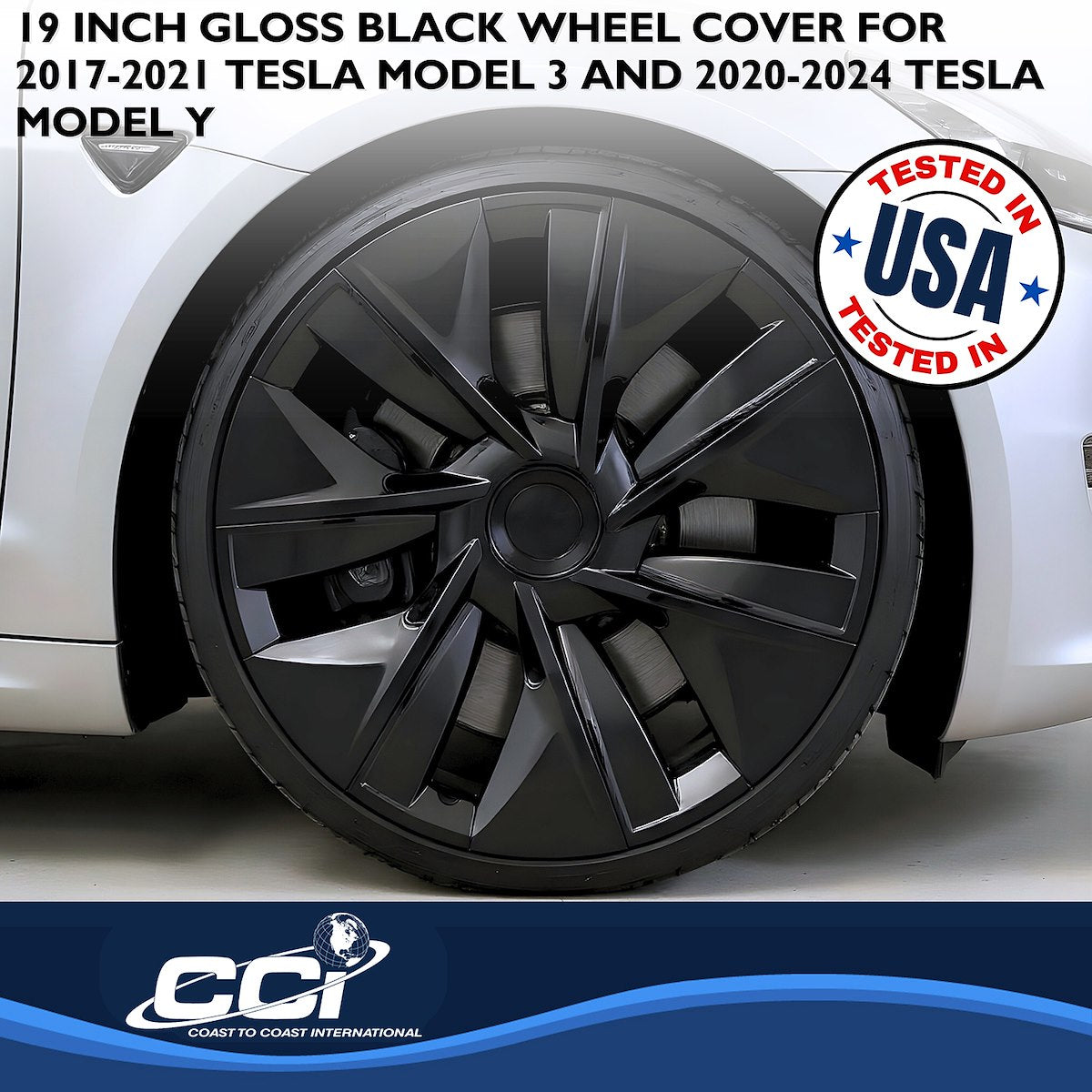 Coast2Coast Wheel Cover, 19 in, 7 Spoke, Gloss Black, Set Of 4 - 56619BLK