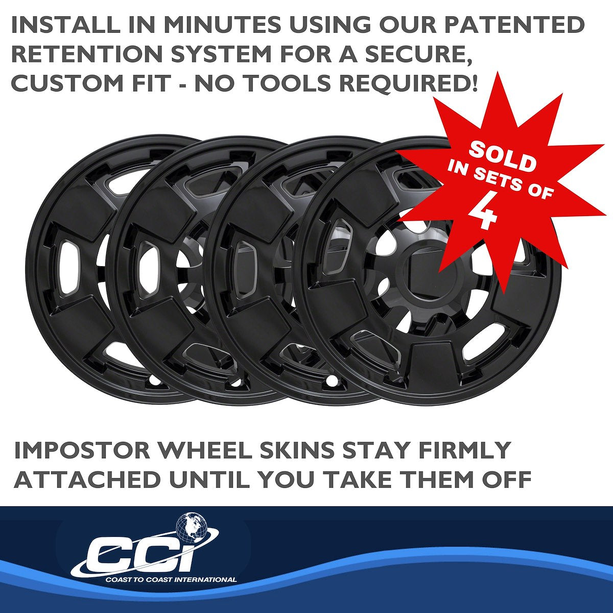 Coast2Coast Wheel Skin, 17 in, 5 Spokes, Gloss Black, Set Of 4 - IWCIMP411BLK