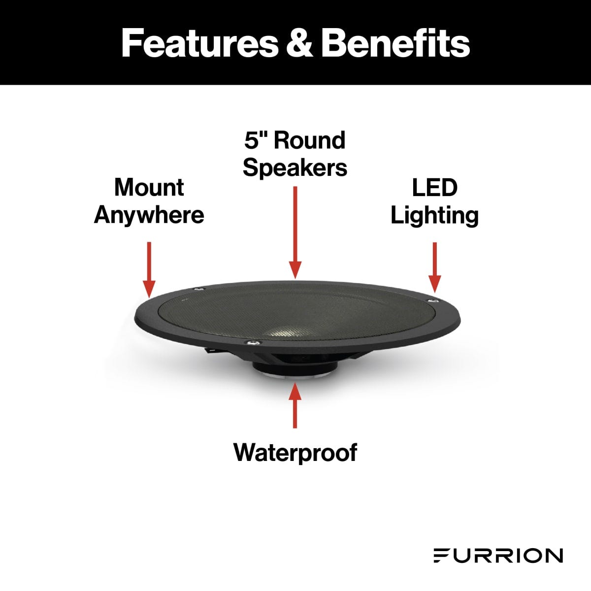 Furrion Speaker, 2-Way Outdoor Marine Woofer, 6 in Diameter x 2-1/8 in Depth Overall Dimension, 5 in Diameter Woofer Dimension - FMS5B