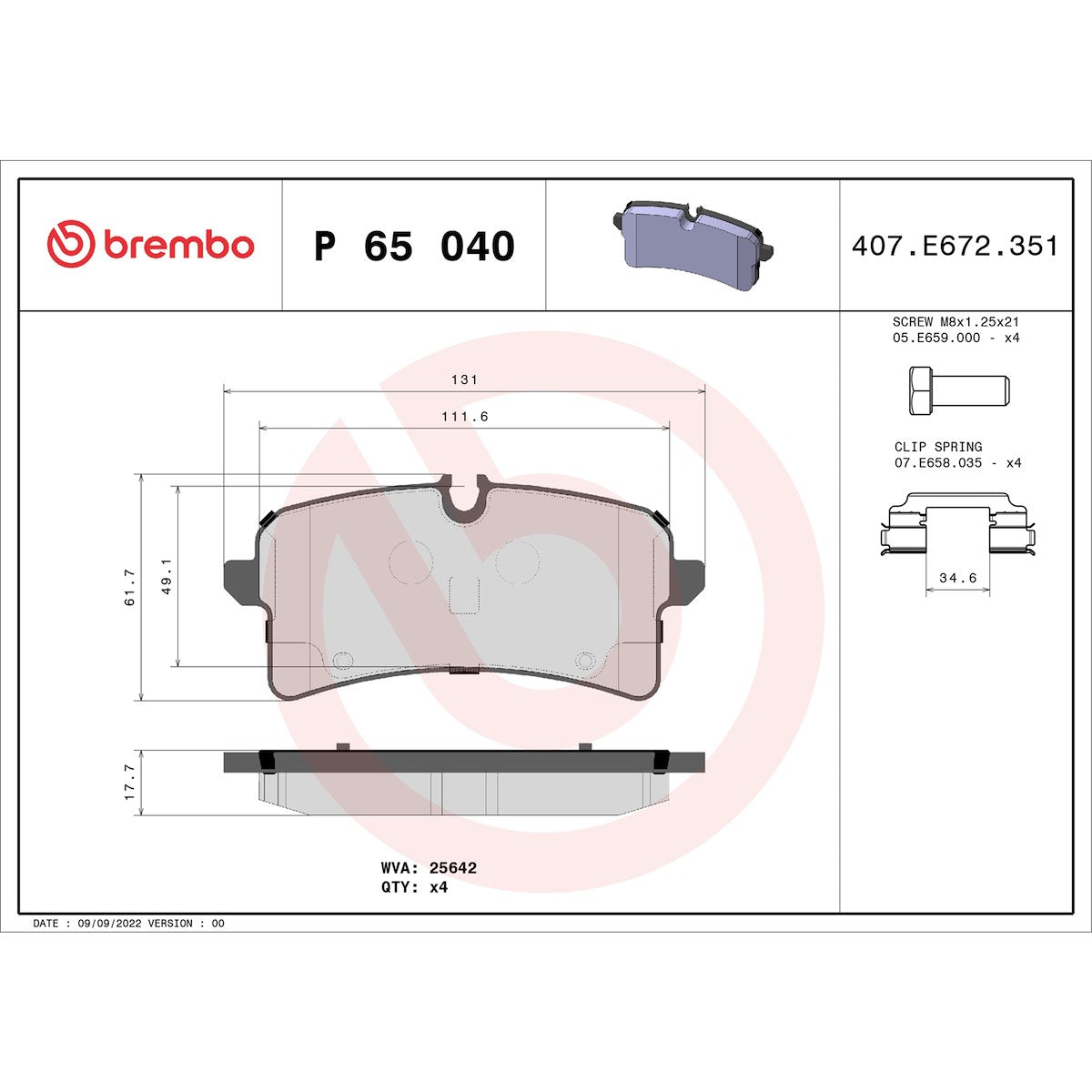 Brembo Brake Pads P65040 product image 3