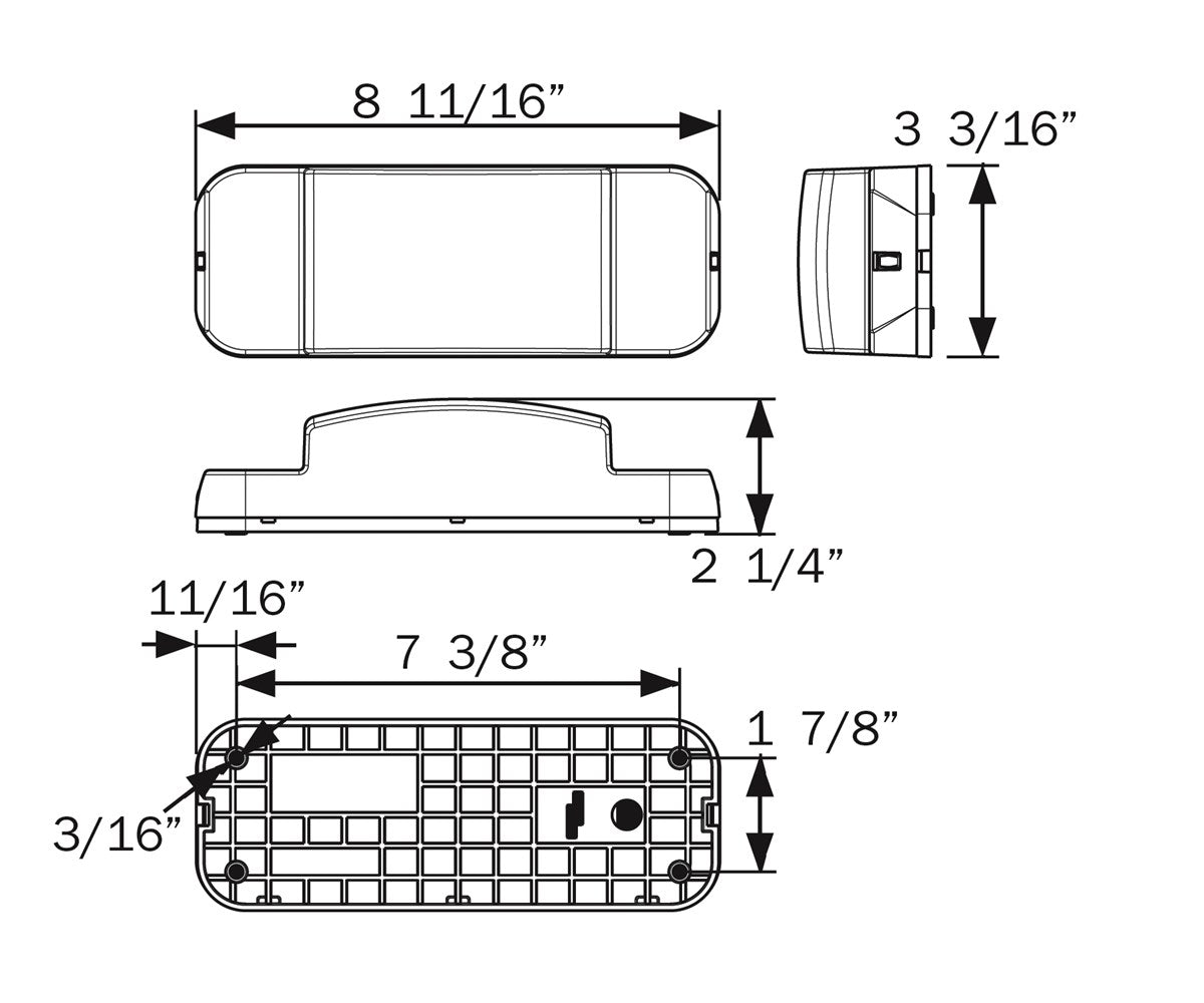 Optronics Trailer Light, LED, 8.625 in Length x 3.188 in Width x 2-1/4 in Depth, 12.8 V DC - RVSTL60S