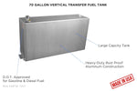 RDS Tanks Liquid Transfer Tank, 70 gal Capacity, 13-1/2 in Length x 48 in Width x 26 in Height, Aluminum - 72117