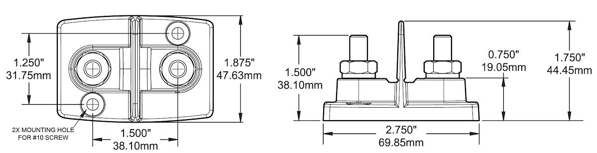 Blue Sea Busbar Stud, 5/16 in-18 Thread Size, 48 V, With Black And Red Cover - 2016-BSS