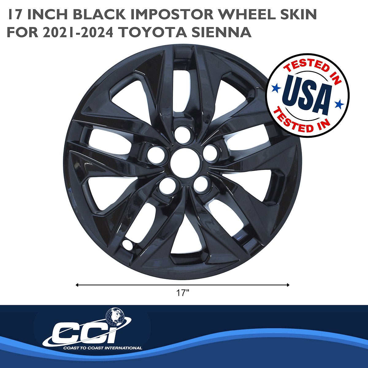 Coast2Coast Wheel Skin, 17 in, 10 Spokes, Gloss Black, Set Of 4 - IMP478BLK