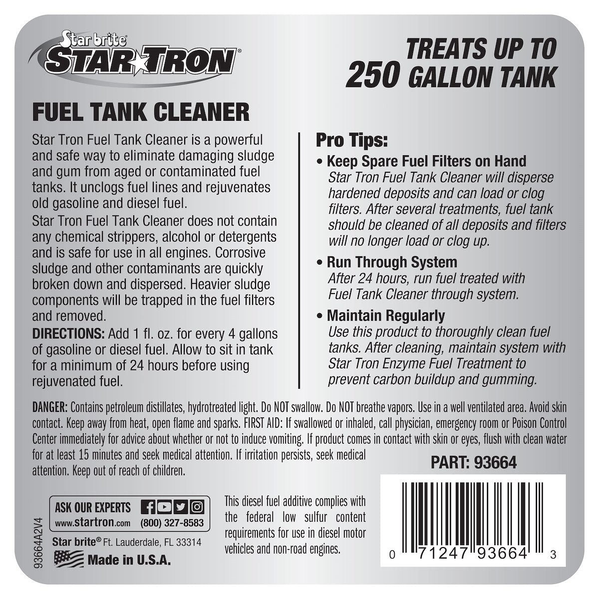 Star Brite Fuel Additive, Treats Up To 250 gal, 64 oz Jug - 093664