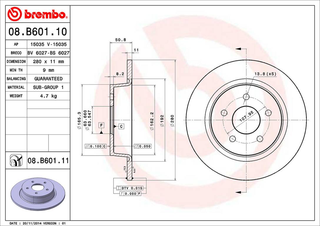 Brembo Brake Rotors 08B60111C02 product image 3