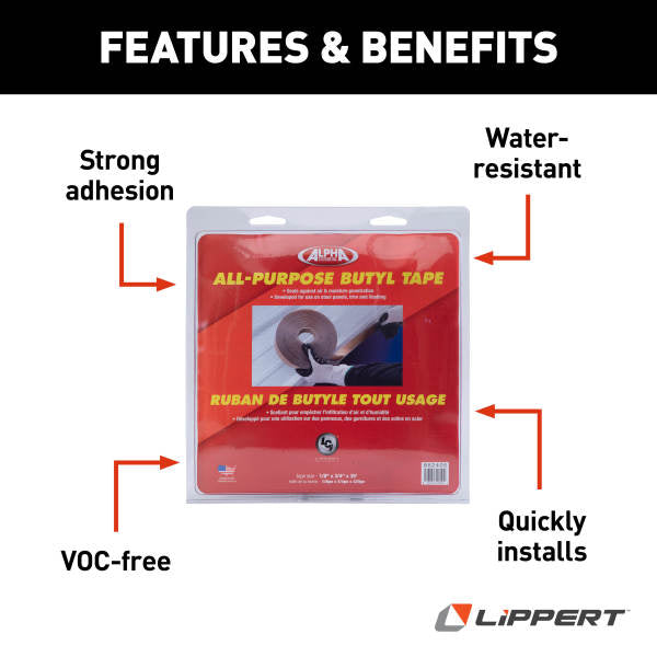 Lippert Caulk Sealant, Q130 Tape/Alpha Systems Q13018*34, 1/8 in Thick x 3/4 in Width x 30 ft Roll, Pack of 20 - 862403
