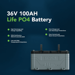 Epoch Battery, 36 V, M8 Threaded Stud Top Terminal, Lithium Iron Phosphate Style (LiFePO4) - B36100A-A