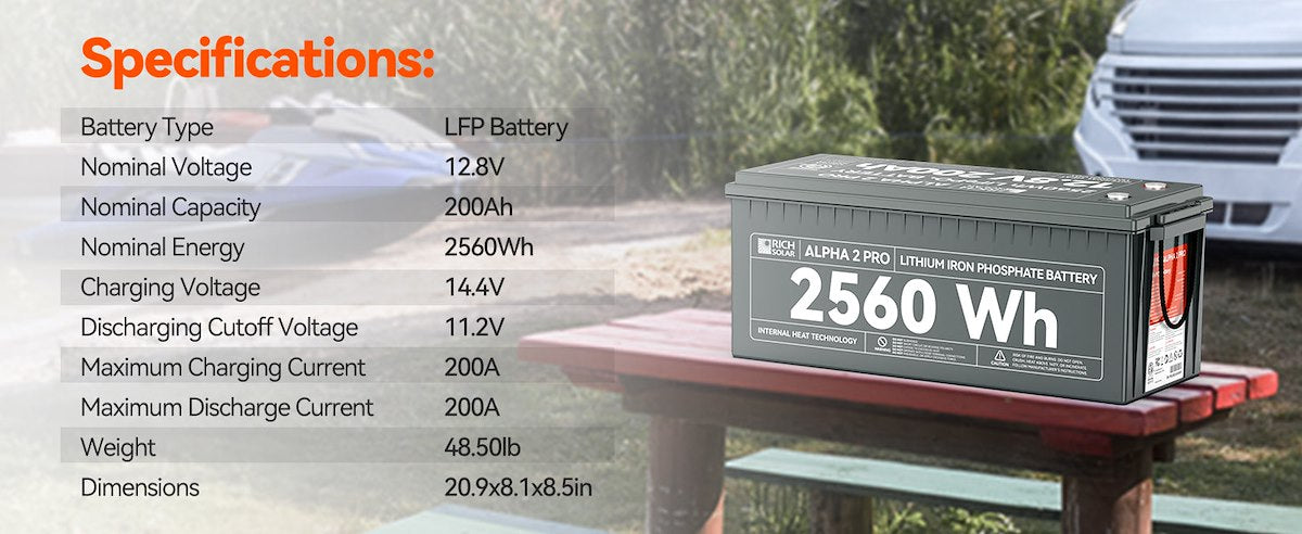 Rich Solar Battery, ALPHA 2 PRO, Group 31, 12.8 V Nominal Voltage - RS-B122SP