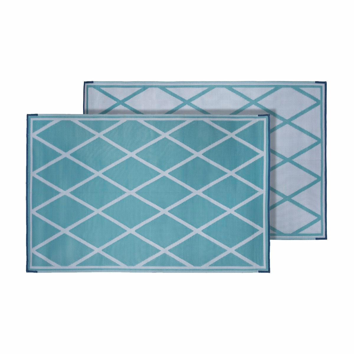 Faulkner Patio Mat, 68 in Length x 36 in Width, Turquoise/White - 68901