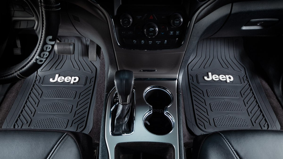 Plasticolor Floor Mat, Black, White Jeep Logo With Sculpted Channels, 4 Piece - 001668R01