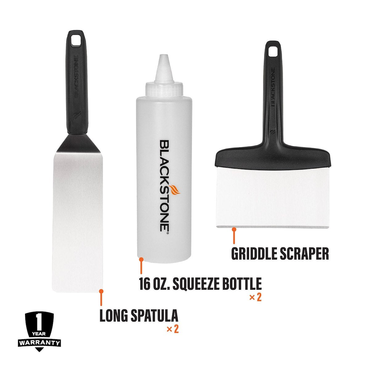 Blackstone Griddle Accessory Kit, With Two 14 oz Squeeze Bottles/Two Long Spatulas/Scraper - 5230