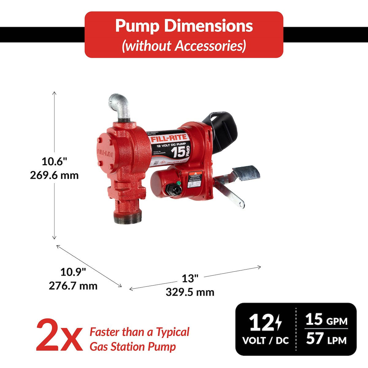 Fill-Rite Liquid Transfer Tank Pump, Diesel/Gasoline/Kerosene/E15 And Biodiesel Up To B20, 12 V DC, Up To 15 gal Per Minute - FR1210H