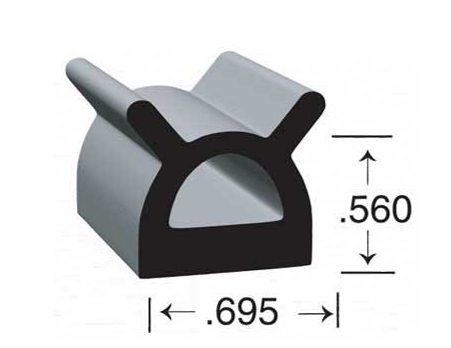 Clean Seal Slide Out Seal, 0.695 in Width x 0.56 in Thickness x 50 ft Length, Black, With 3M  Heat Activated Acrylic Foam Tape - 9187ST-50