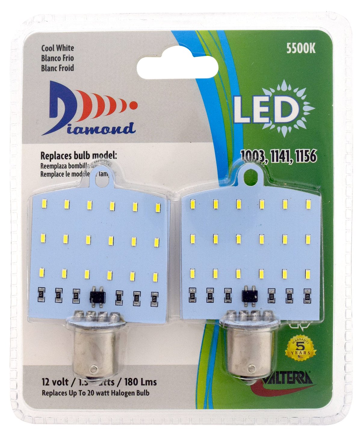 Valterra Multi Purpose Light Bulb - LED, Replacement For 1141/1156 Bulbs, LED Flat Bulb, Daylight/Bright White, Pack Of 2 - DG72532VP