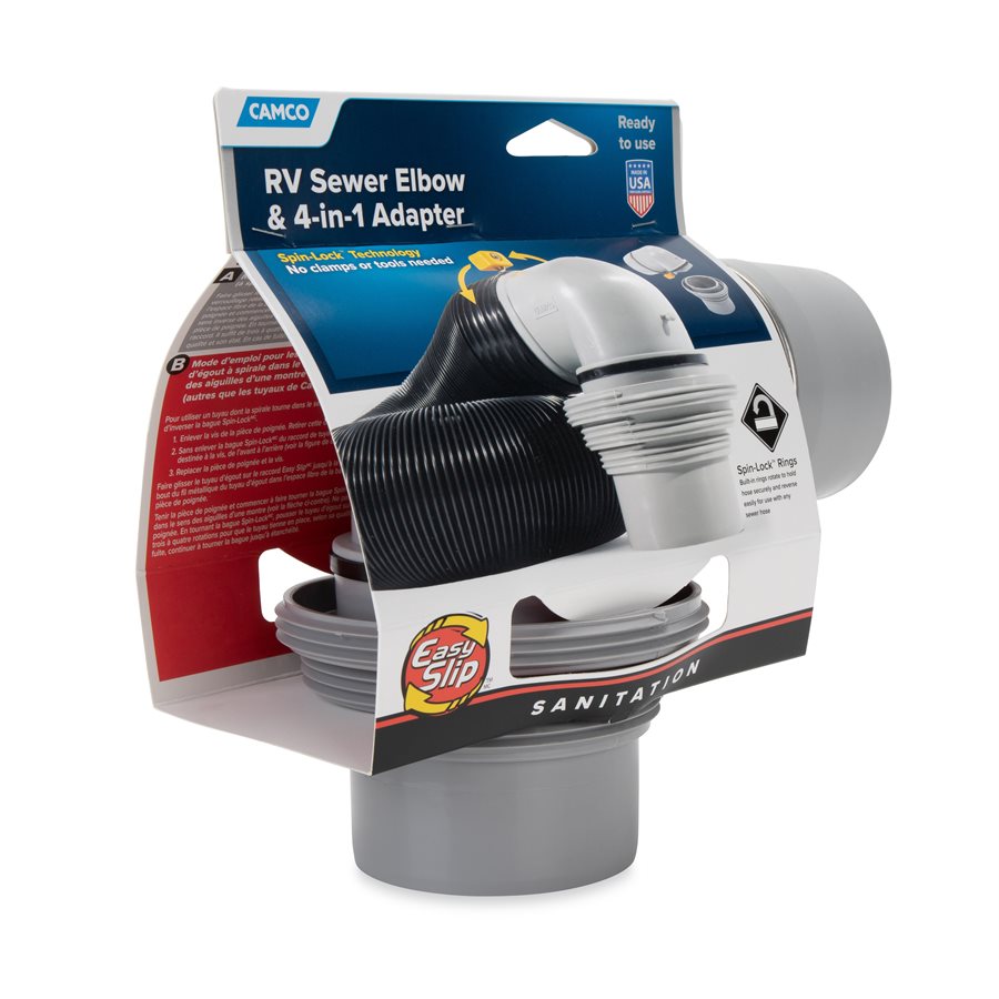 Camco Sewer Hose Connector, 4-in-1 Connector With Elbow - 39144