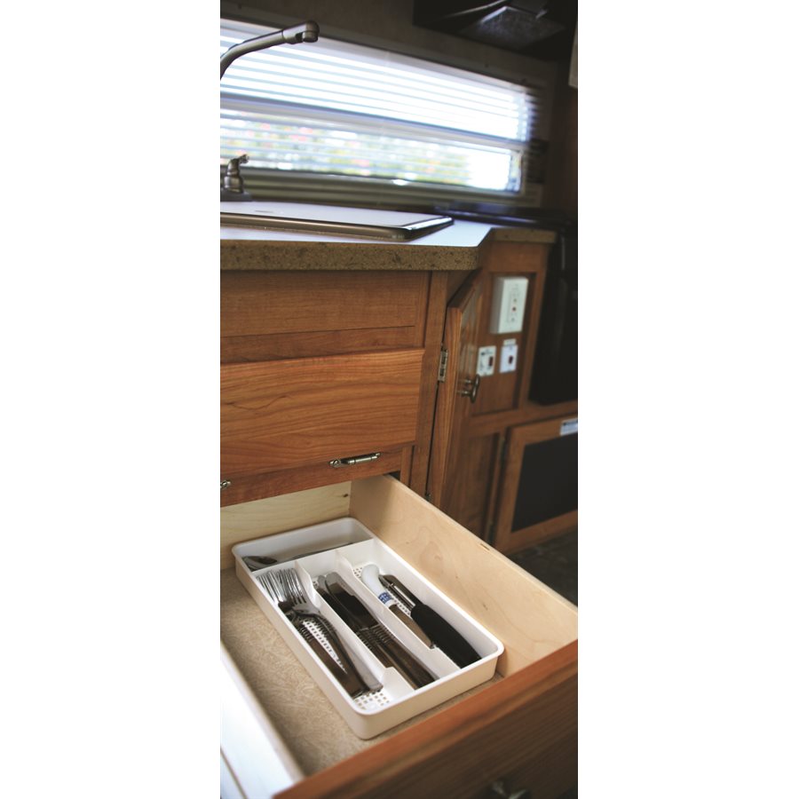 Camco Cutlery Tray, 7 in Width x 11 in Length, With 4 Compartments, White - 43508