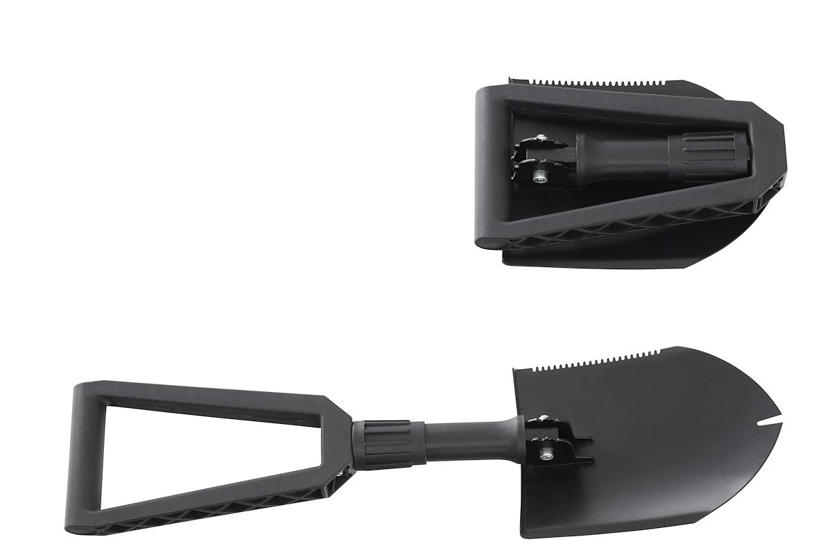 Overland Vehicle Systems Shovel, Black Powder Coat, Steel, 22.75 in Extended and 9.75 in Collapsed - 19049901