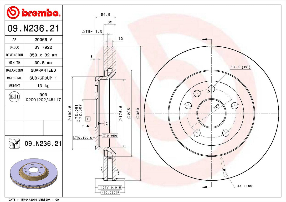 Brembo Brake Rotors 09N23621C02 product image 3