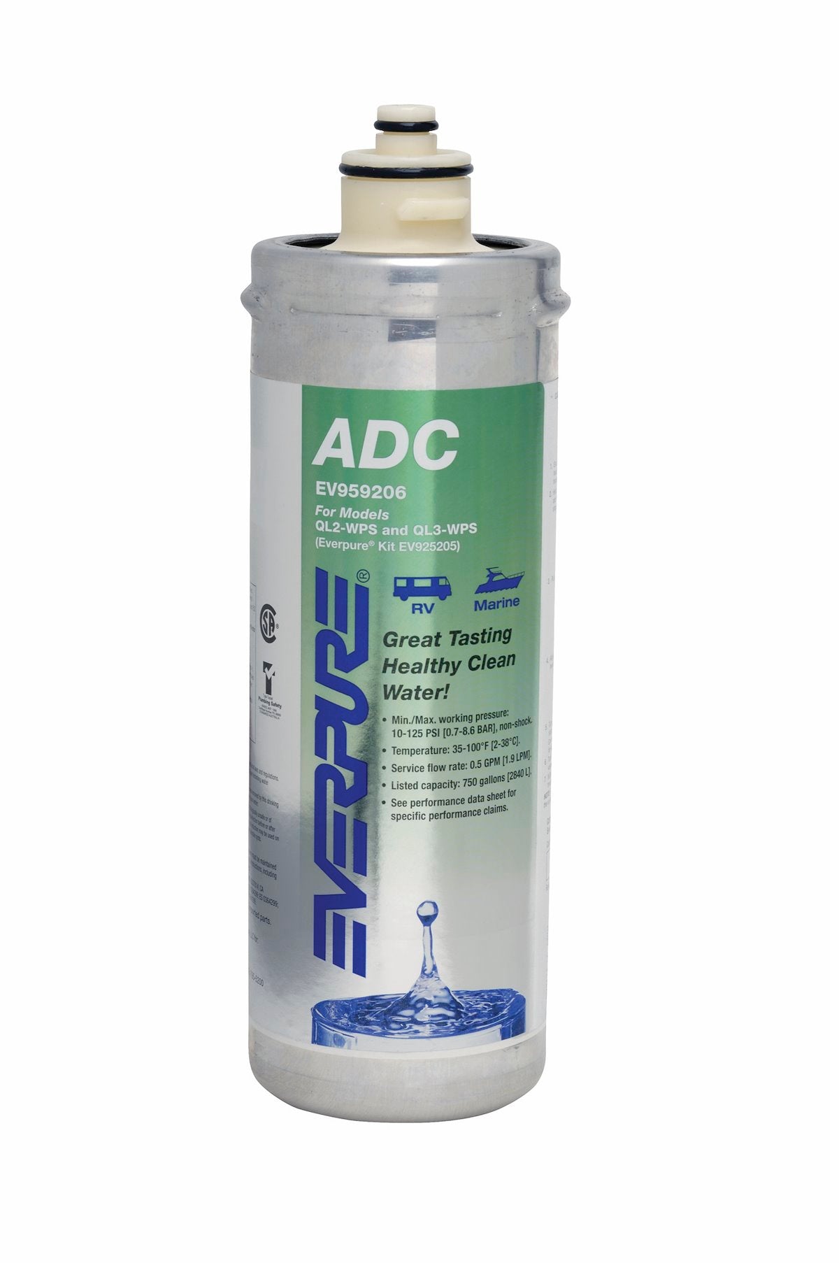 SHURflo Fresh Water Filter Cartridge, For QL2/QL3 Everpure Water Treatment Systems, Filters Down To 0.5 Micron - EV959206