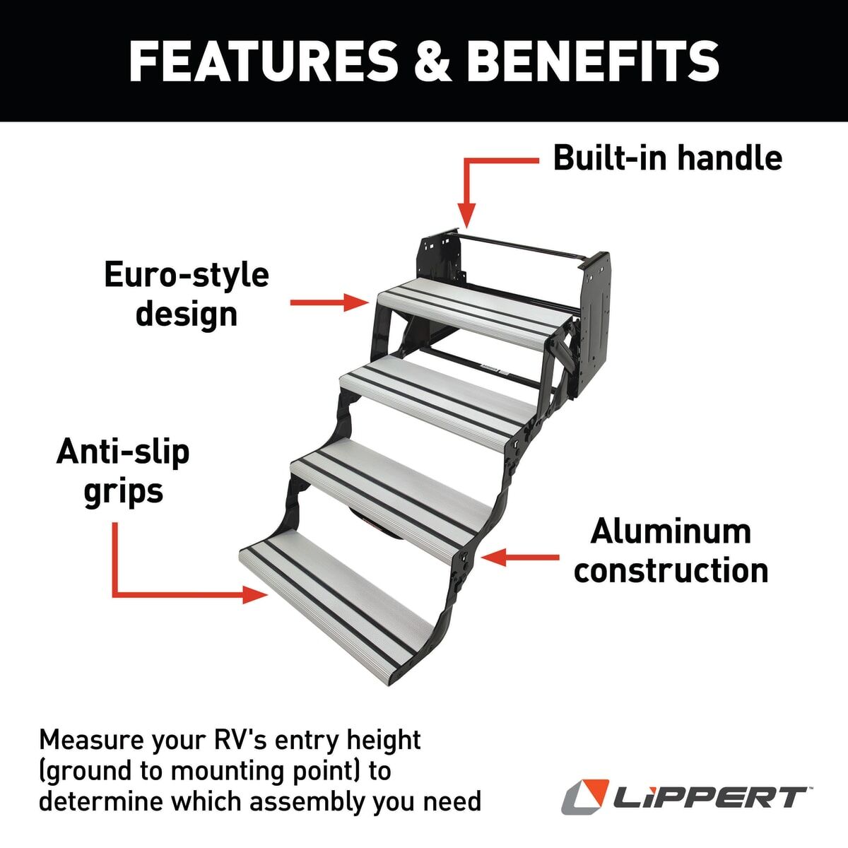 Lippert Entry Step, 4 Manual Folding Step, 24 in Width x 8-1/2 in Depth, With 8 in Rise - 432698