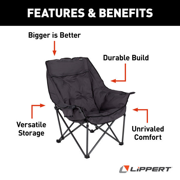 Lippert Camping Chair, 23-1/2 in Depth x 38-1/5 in Width x 39-1/2 in Height, 400 lb Weight Capacity - 2021128654