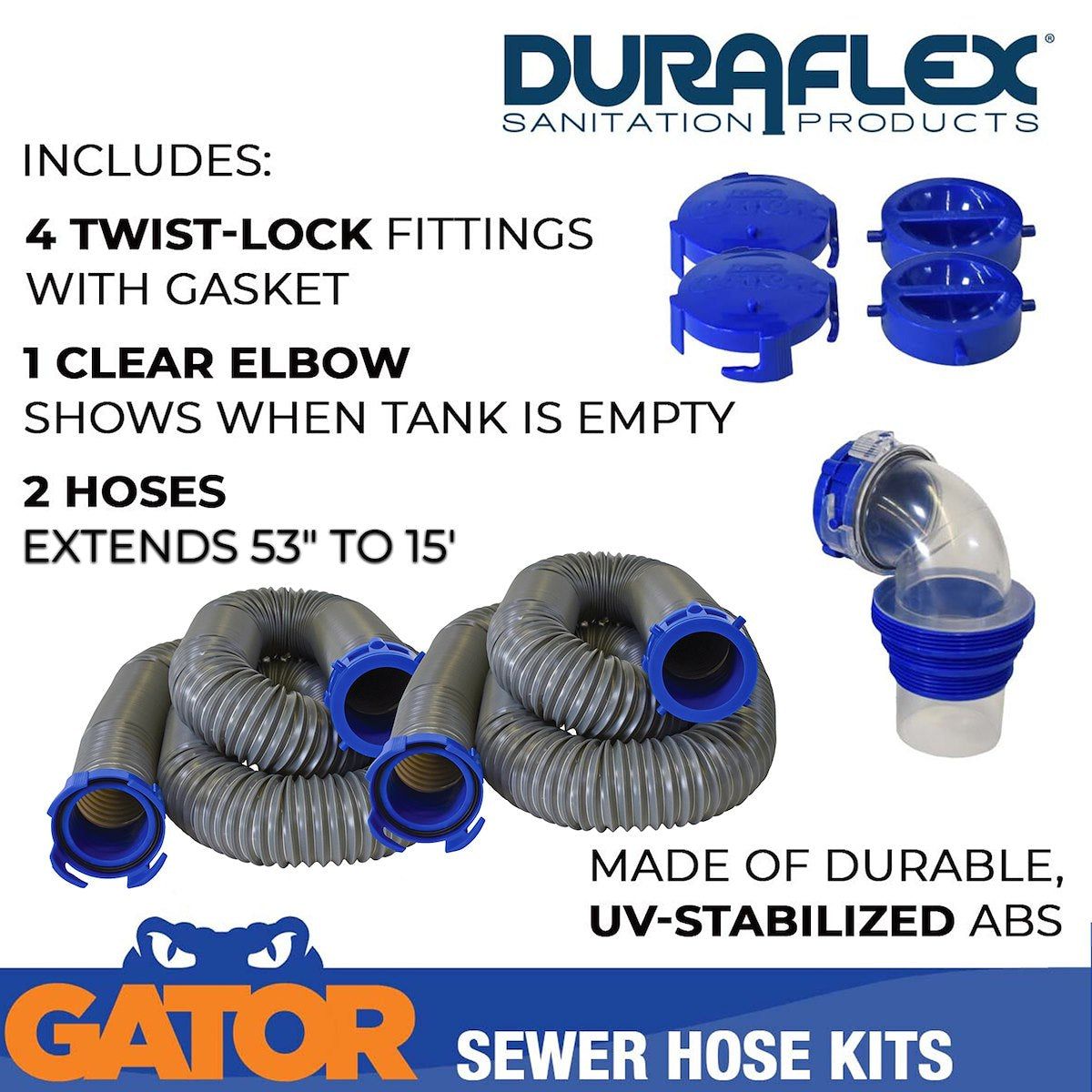 Duraflex Sewer Hose, 30 ft Extended Length, 106 in Compressed Length, 3 in Hose Diameter - 22007