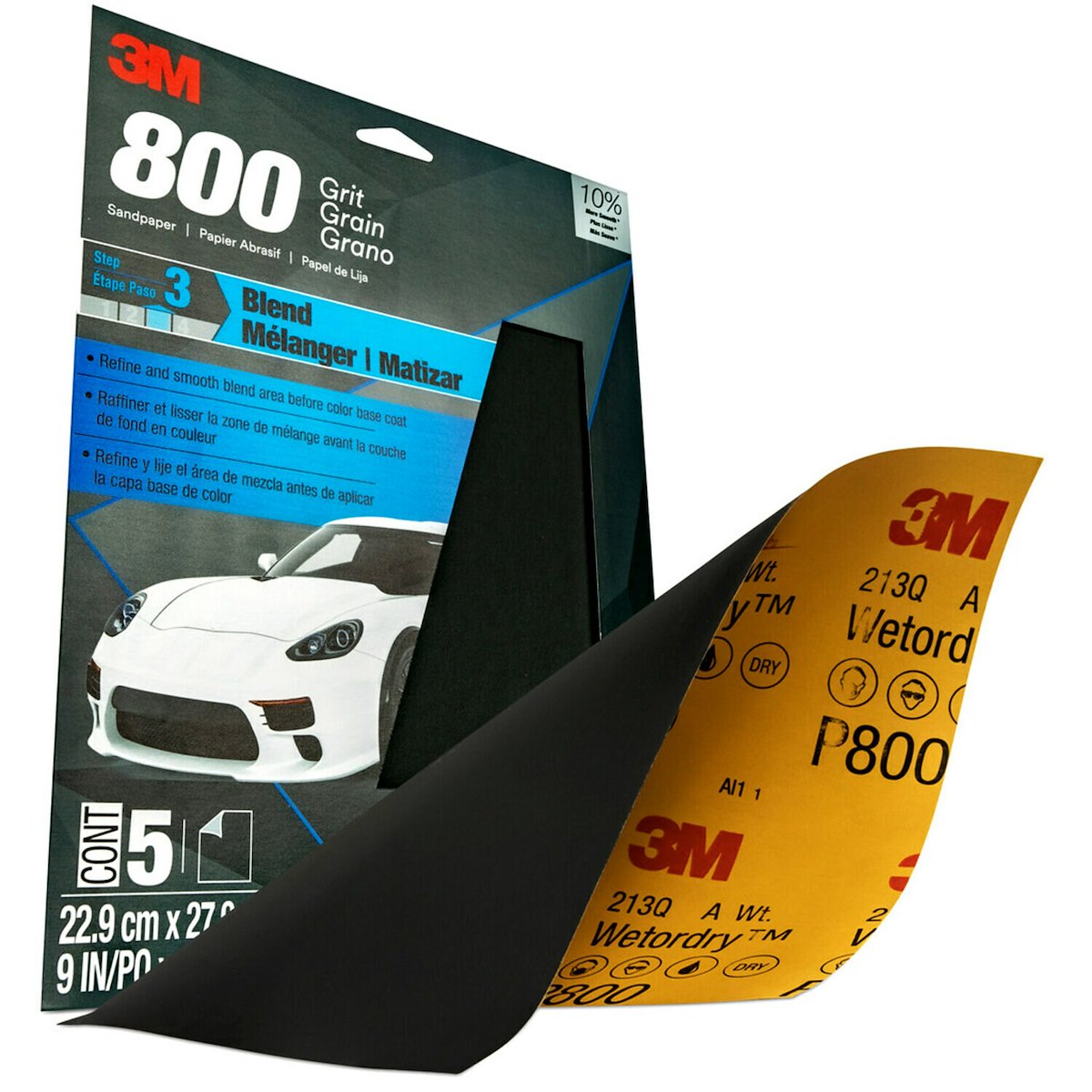 3M Sandpaper, P800 Grit, 9 in x 11 in, Aluminum Oxide, Pack of 5 - 32035